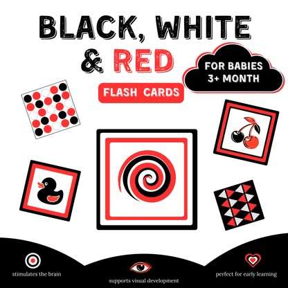 Black, White & Red Flash Cards for Babies 3+ Months | High-Contrast Visual Stimulation Cards