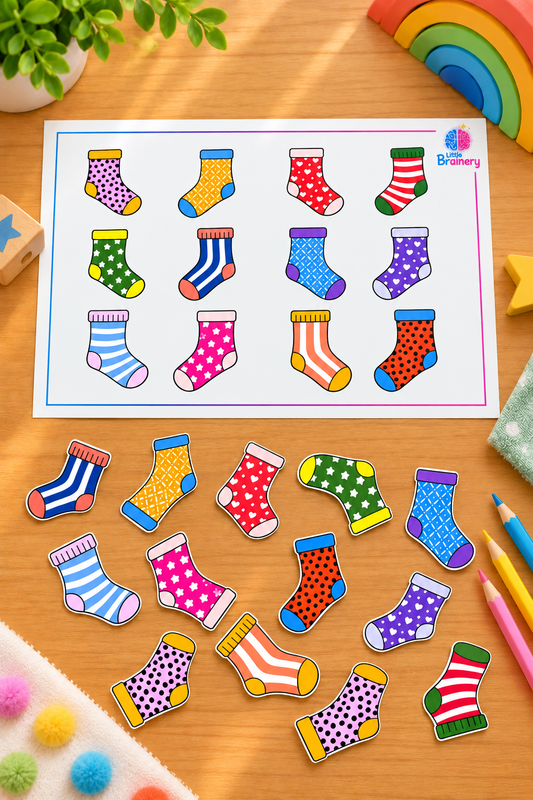 Find the Matching Sock Printable | Sock Matching Activity for Kids | Preschool Matching Game | PDF Download
