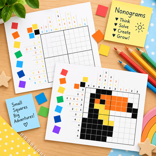 Color Nonogram Puzzle Book for Kids & Beginners | Printable PDF | Logic Brain Games
