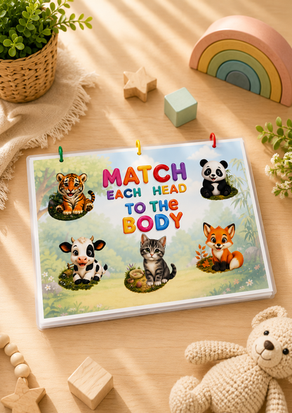 Laminated Animal Head & Body Matching Activity – Velcro Learning Game | 20 Animals | Toddler & Preschool Activity