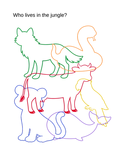 Close-up of the hidden animals puzzle printable for preschool children