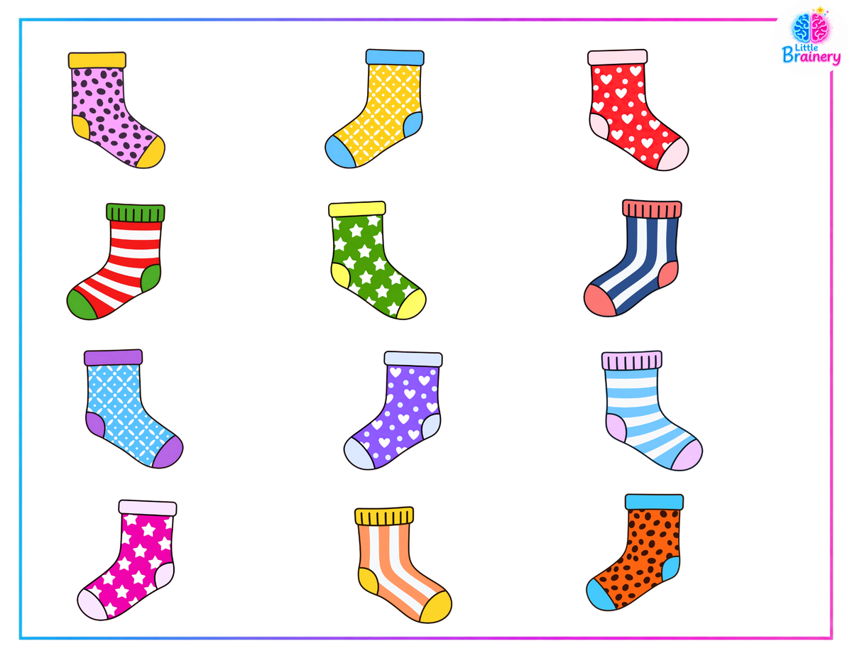 Find the Matching Sock Printable | Sock Matching Activity for Kids | Preschool Matching Game | PDF Download