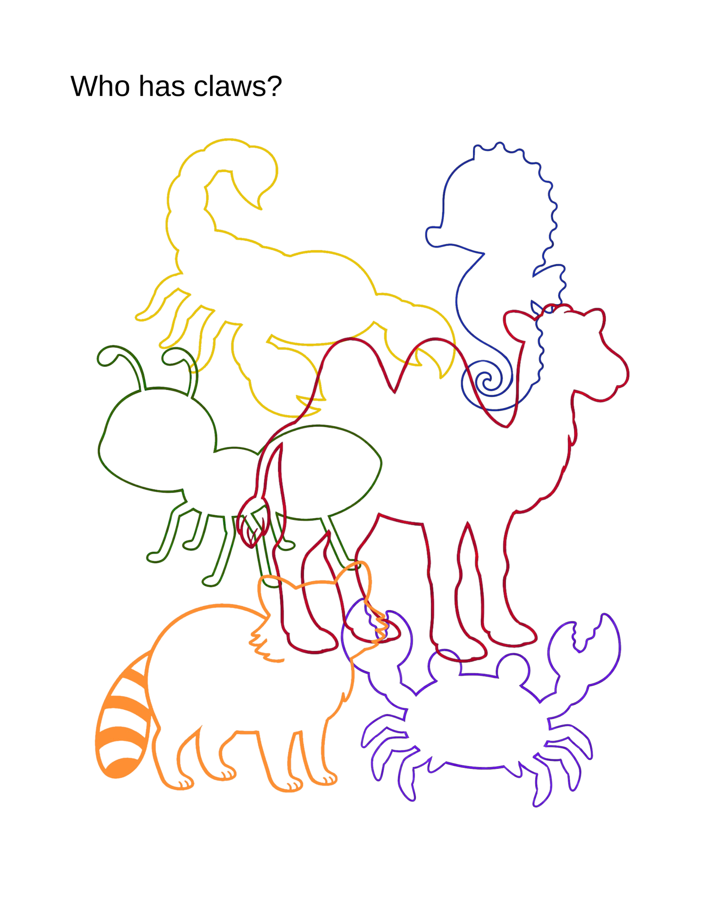 Visual discrimination activity with hidden animal outlines for young children
